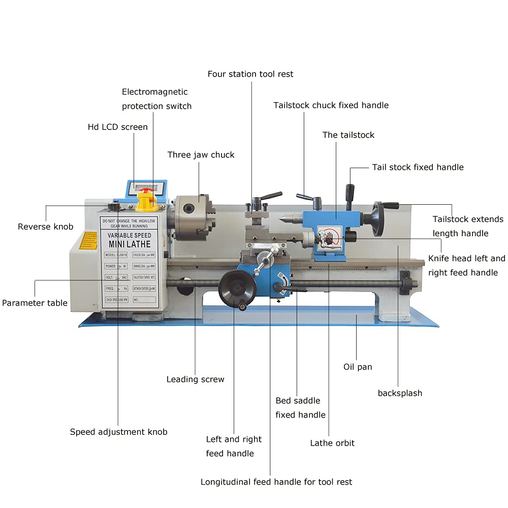 TECHTONGDA 1HP Metal Lathe Precision Bench Lathe Brushless Motor All Metal Gears Variable Speed Turning Machine MT4.5 1.26" Spindle Bore