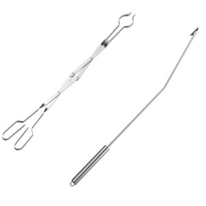 blackhoso 40" fireplace poker and 36" fireplace tongs, stainless steel fire pit poker and log grabber for indoor and outdoor fire pits, campfire use