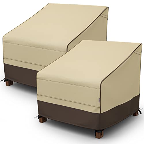 MR.COVER Outdoor Chair Covers Waterproof, 38-Inch Patio Furniture Covers for Lounge Deep Seat, Large Air Vents, UV-Resistant & Heavy Duty Material, Brown & Khaki, 2-Pack