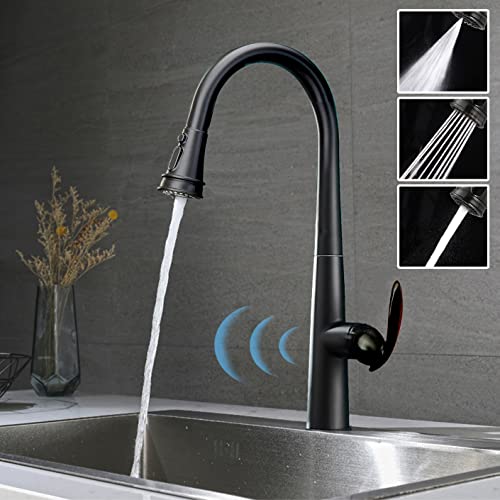 Touchless Kitchen Faucet Automatic Motion Sensor Activated Hands-Free Kitchen Sink Faucets 4Mode Pull Down Sprayer One/3 Hole Deck Plate, Kitchen Faucet for Sink w/ Smart Sensor, Auto Off