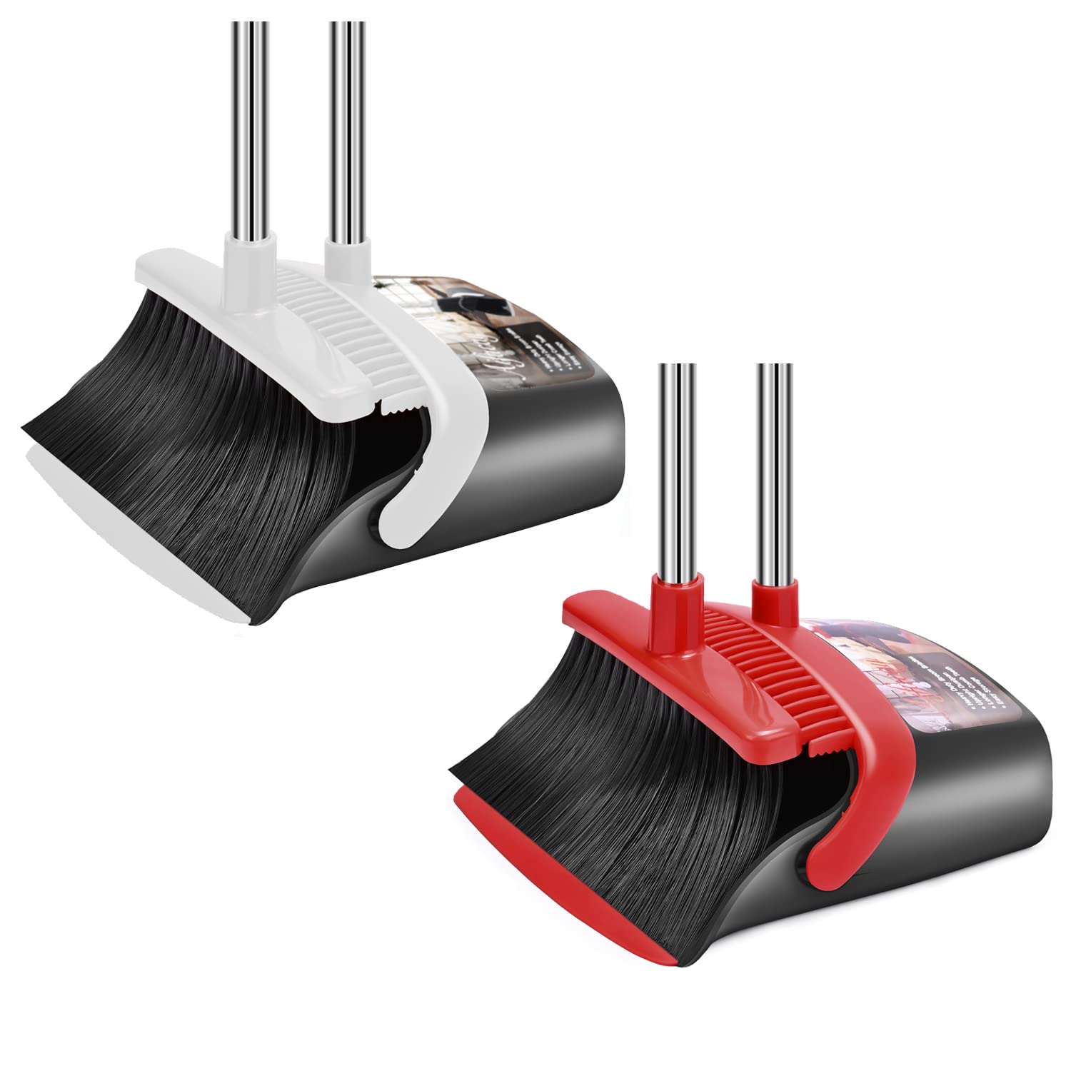 Broom and Dustpan Set for Home, Aifacay Dust Pan and Broom Set Long Handle Commercial Dustpan Broom for Lobby Deck Heavy Duty Broom with Dustpan Combo Set