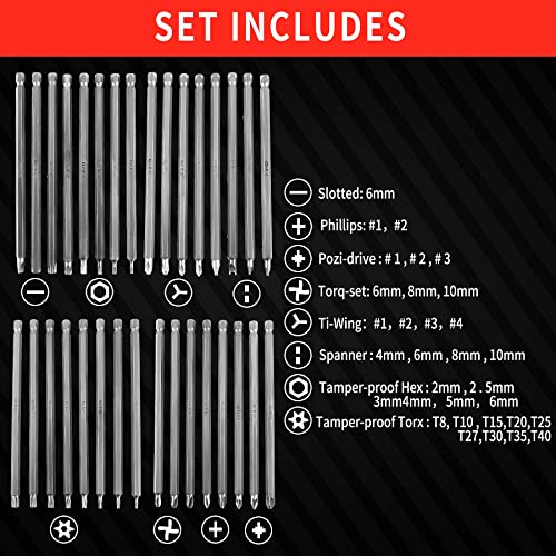 Sunplux Extra Long Security Bit Set 32-Piece, 6” Long Shank Tamper Proof Torx Bit Set, CRV Steel Drill Bit Set with Holder