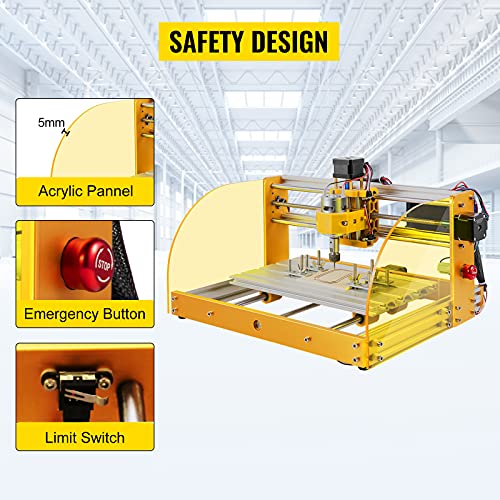 VEVOR CNC Router Machine, 3018 w/GRBL Offline Control, Limit Switches & Emergency-Stop, PCB PVC Wood leather Engraving Machine, Dustproof Safe Acrylic Baffle, XYZ Working Area 300 x 180 x 45mm