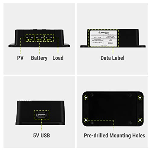 Newpowa 10A PWM Solar Charge Controller 12V/24V Compact Design LCD Display Off Grid Solar Panel Adjustablefor AGM, Gel, Flooded and Lithium Battery