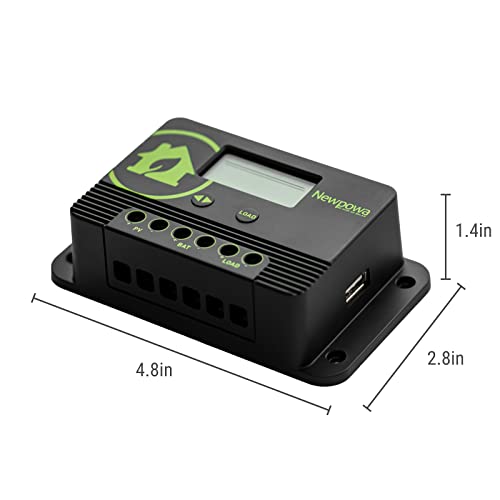 Newpowa 10A PWM Solar Charge Controller 12V/24V Compact Design LCD Display Off Grid Solar Panel Adjustablefor AGM, Gel, Flooded and Lithium Battery