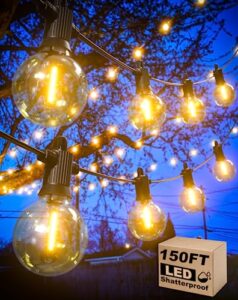 zuske 150ft led outdoor string lights, g40 globe patio lights and commercial grade weatherproof strand string, hanging string lighting for gazebo bistro backyard garden(2x75ft)