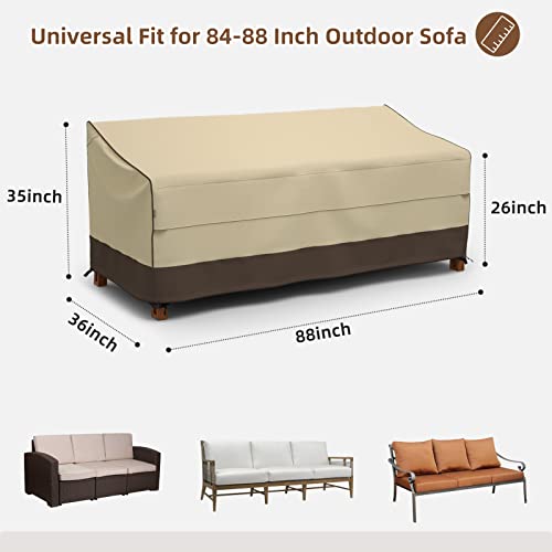 MR. COVER 3-Seater Outdoor Couch Cover Waterproof, 88-Inch Patio Furniture Covers for Sofas, Large Air Vents, UV-Resistant & Heavy Duty Material, Brown & Khaki