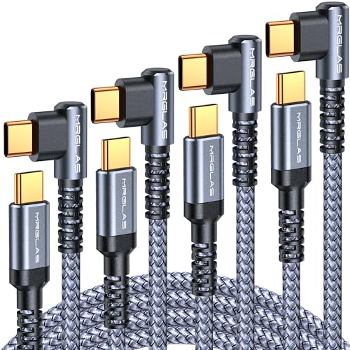 MRGLAS 4-Pack USB C to USB C Cable 60W 3.2A, [90°, Gold-Plated] Type C Charger Fast Charging for iPhone 15 Pro Max Plus, [10+6.6+3.3+1.6FT] USB C Charger Cable for Samsung S24 S23,iPad Pro,MacBook Pro