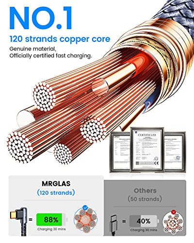 MRGLAS 4-Pack USB C to USB C Cable 60W 3.2A, [90°, Gold-Plated] Type C Charger Fast Charging for iPhone 15 Pro Max Plus, [10+6.6+3.3+1.6FT] USB C Charger Cable for Samsung S24 S23,iPad Pro,MacBook Pro