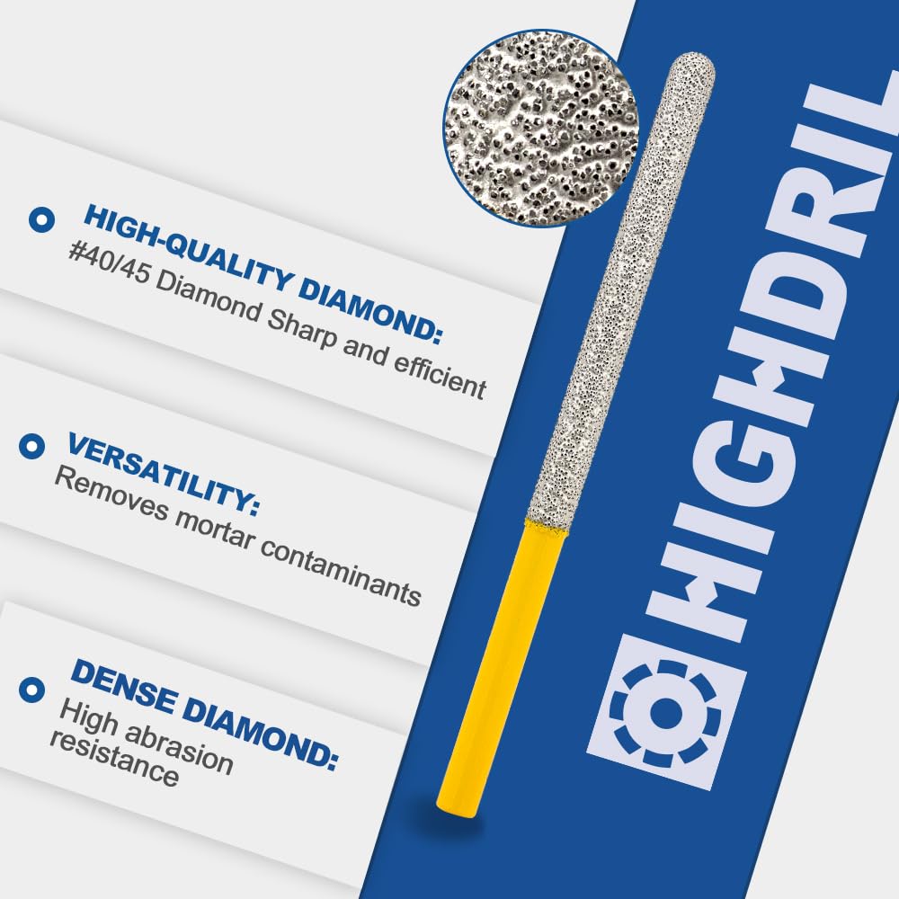 HIGHDRIL Tuck Point Pin Diamond Bit - 2pcs 4 5/8" Length x 1/4" Round Shank Diamond Glitter Bit for Wet/Dry Removing Old Mortar Grinding/Shaping Masonry,Stone,Concrete,Inside Corners