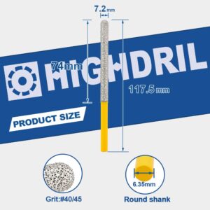 HIGHDRIL Tuck Point Pin Diamond Bit - 2pcs 4 5/8" Length x 1/4" Round Shank Diamond Glitter Bit for Wet/Dry Removing Old Mortar Grinding/Shaping Masonry,Stone,Concrete,Inside Corners