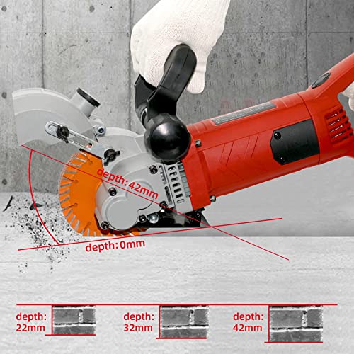 TIEKJOT Electric Wall Chaser Groove Cutting Machine Grooving Concrete Cutter 110V 4800W for Brick Slotting Groover Power Masonry Saw With 5Pcs 5Inch Saw Blades Infrared Sighting and Dustproof