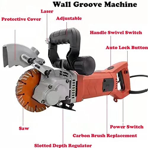 TIEKJOT Electric Wall Chaser Groove Cutting Machine Grooving Concrete Cutter 110V 4800W for Brick Slotting Groover Power Masonry Saw With 5Pcs 5Inch Saw Blades Infrared Sighting and Dustproof