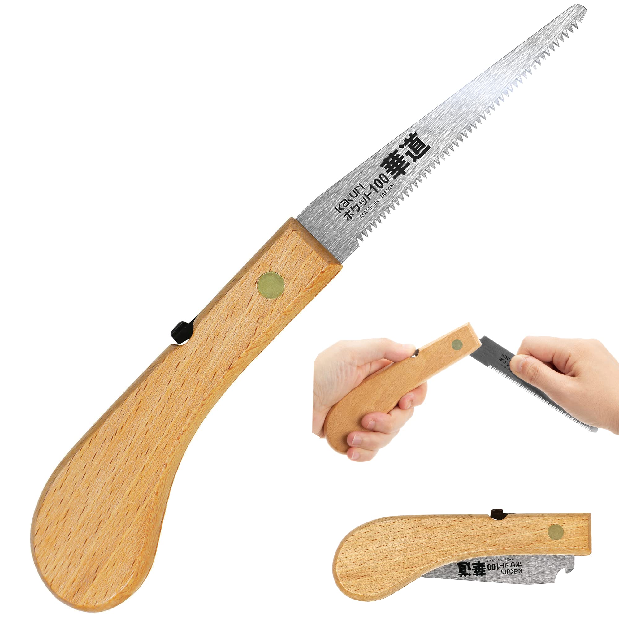 KAKURI Bonsai Saw Folding 4" for Bonsai and Ikebana Cutting, Japanese Pull Saw Razor Sharp Japanese Steel Blade, Mini Pocket Bonsai Pruning Saw for Branch, Foldable Wood Handle, Made in JAPAN