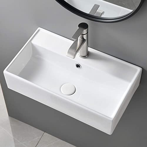 SHACO Wall Mounted Bathroom Sink with Towel Rack, 21" X 12" Modern Wall Mount Sink, Sinks for Small Bathrooms Wall Hung Sink, White Rectangular One Hole Lavatory Vanity Porcelain Ceramic Bathroom Sink