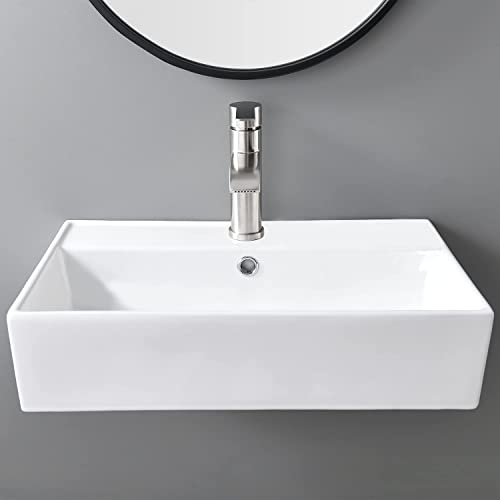 SHACO Wall Mounted Bathroom Sink with Towel Rack, 21" X 12" Modern Wall Mount Sink, Sinks for Small Bathrooms Wall Hung Sink, White Rectangular One Hole Lavatory Vanity Porcelain Ceramic Bathroom Sink