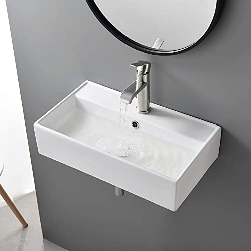 SHACO Wall Mounted Bathroom Sink with Towel Rack, 21" X 12" Modern Wall Mount Sink, Sinks for Small Bathrooms Wall Hung Sink, White Rectangular One Hole Lavatory Vanity Porcelain Ceramic Bathroom Sink