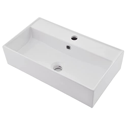 SHACO Wall Mounted Bathroom Sink with Towel Rack, 21" X 12" Modern Wall Mount Sink, Sinks for Small Bathrooms Wall Hung Sink, White Rectangular One Hole Lavatory Vanity Porcelain Ceramic Bathroom Sink