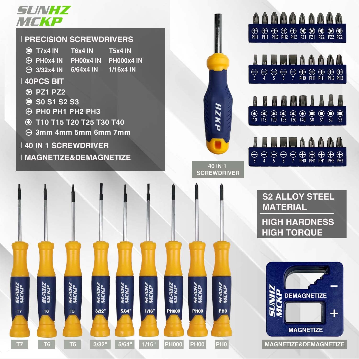 SUNHZMCKP Magnetic Screwdriver Set 66-Piece, S2- Alloy Tool Steel, Includes Slotted/Phillips/Torx Mini Precision Screwdriver, Replaceable Screwdriver Bits With Sturdy tool box