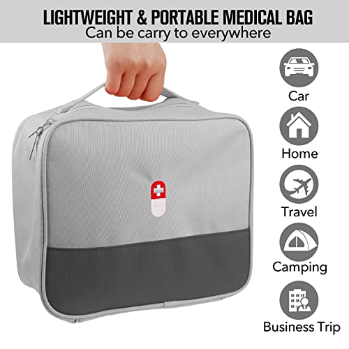 PKQP First Aid Bag, Empty Medical Supplies Organizer Bag Trauma Kit for Traveling Hiking Camping Backpacking Cycling, Gray