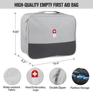 PKQP First Aid Bag, Empty Medical Supplies Organizer Bag Trauma Kit for Traveling Hiking Camping Backpacking Cycling, Gray