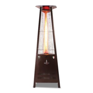 lava capri a-line 42000 btu portable propane pyramid patio heater - 4.75 inch glass tube - 304 stainless steel - triple protection system - safety tilt switch - 36 sq. ft. heat range - stainless steel