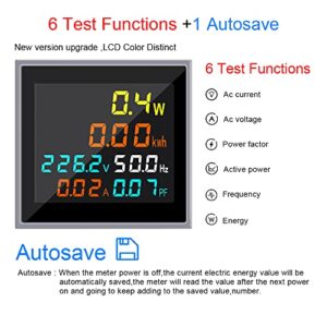 KETOTEK AC Current Voltage Amperage 6in1 Power Energy Monitor LCD Digital Display Voltmeter Ammeter AC 50.0-300.0V 100A Mini Multimeter Volt Amp Watt Meter with Current Transformer CT