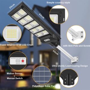 INSDEA 800W LED Solar Street Light Motion Sensor, 60000LM IP66 Waterproof Security Solar Flood Lights Outdoor with Remote Control, Dusk to Dawn Solar Lights for Outside Garden Yard Parking Lot