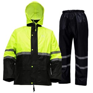 haokaisen rain gear, rain suit for men lightweight waterproof high visibility reflective safety jacket with pants(yellow x-large)