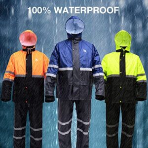 HAOKAISEN Rain Gear, Rain suit for Men Lightweight Waterproof High Visibility Reflective Safety Jacket with Pants(Yellow X-Large)