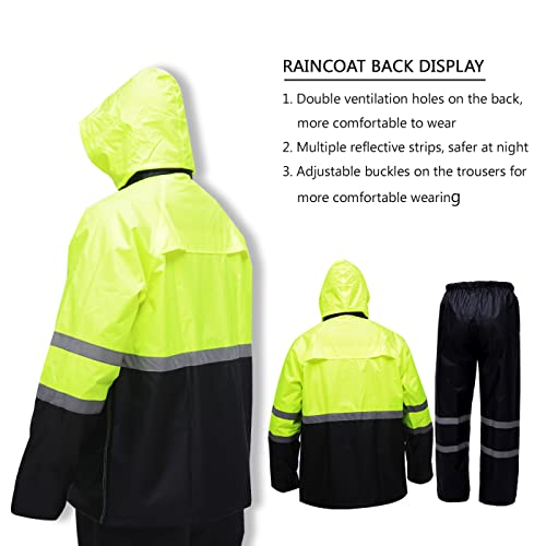 HAOKAISEN Rain Gear, Rain suit for Men Lightweight Waterproof High Visibility Reflective Safety Jacket with Pants(Yellow X-Large)