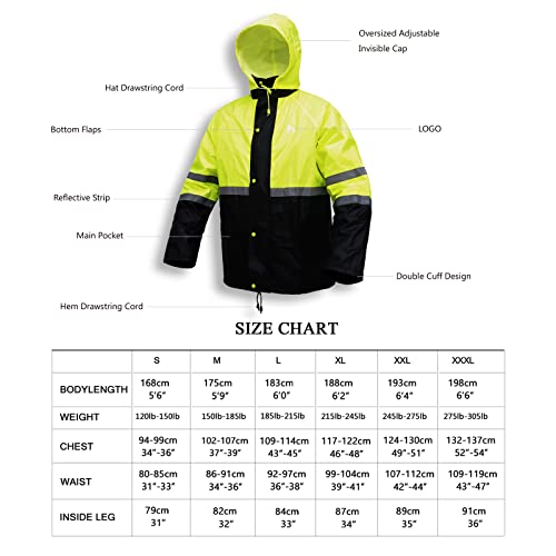 HAOKAISEN Rain Gear, Rain suit for Men Lightweight Waterproof High Visibility Reflective Safety Jacket with Pants(Yellow X-Large)