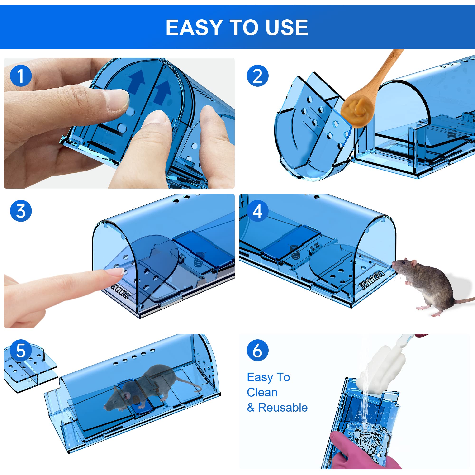 lllteri Humane Mouse Traps, Catch& Release, Reusable Rat Traps, Easy to Set and Safe for Family and Pets, No Kill for Small Rodent/Voles/Hamsters/Moles, Catcher That Works for Indoor/Outdoor, 4 Pack