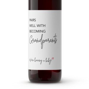 Pairs Well With Becoming Grandparents Wine Labels ● SET of 4 ● GENDER NEUTRAL Pregnancy Announcement Wine Labels, Baby Announcement Label, Pregnancy Reveal, Alternative to Card WATERPROOF A200-4P