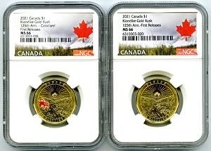 ca 2021 canada $1 klondike gold rush loonie loon first releases two coin set matched cert # ngc ms66