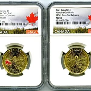 CA 2021 CANADA $1 KLONDIKE GOLD RUSH LOONIE LOON FIRST RELEASES TWO COIN SET MATCHED CERT # NGC MS66
