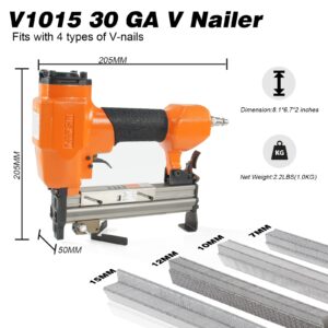 KAMSIN #V1015 30 Gauge Pneumatic Picture Frame Nailer, 13/32”(10.3mm) Crown V Nailer, 5/16'' to 19/32'' (7-15mm) Leg Length V-nails Tacker V Nails Gun For Picture Frames