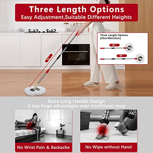 Hardwood Floor Mop for Floor Cleaning ,Tsmine Floor Microfiber Wet Dry Mop ,Commercial Household Clean Hardwood, Mop & Refills Set Include 2 Replacement Heads Refills and 61" Extended Mop Pole Handle