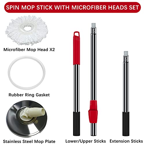 Hardwood Floor Mop for Floor Cleaning ,Tsmine Floor Microfiber Wet Dry Mop ,Commercial Household Clean Hardwood, Mop & Refills Set Include 2 Replacement Heads Refills and 61" Extended Mop Pole Handle