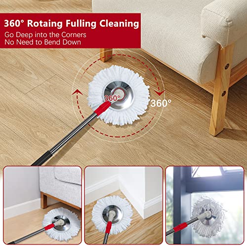 Hardwood Floor Mop for Floor Cleaning ,Tsmine Floor Microfiber Wet Dry Mop ,Commercial Household Clean Hardwood, Mop & Refills Set Include 2 Replacement Heads Refills and 61" Extended Mop Pole Handle