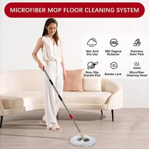 Hardwood Floor Mop for Floor Cleaning ,Tsmine Floor Microfiber Wet Dry Mop ,Commercial Household Clean Hardwood, Mop & Refills Set Include 2 Replacement Heads Refills and 61" Extended Mop Pole Handle