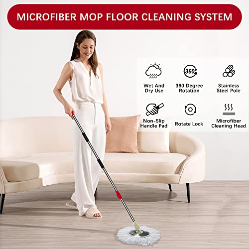 Hardwood Floor Mop for Floor Cleaning ,Tsmine Floor Microfiber Wet Dry Mop ,Commercial Household Clean Hardwood, Mop & Refills Set Include 2 Replacement Heads Refills and 61" Extended Mop Pole Handle