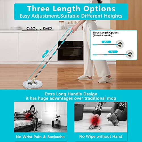 Floor Microfiber Wet Dry Mop, Tsmine Hardwood Floor Mop for Floor Cleaning, Commercial Household Clean Hardwood, Mop & Refills Set Include 2 Replacement Heads Refills and 61" Extended Mop Pole Handle