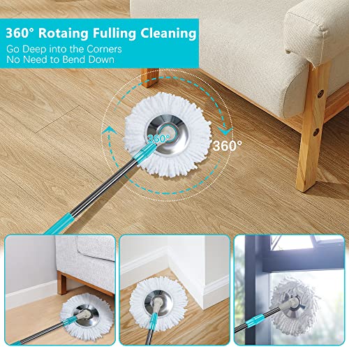 Floor Microfiber Wet Dry Mop, Tsmine Hardwood Floor Mop for Floor Cleaning, Commercial Household Clean Hardwood, Mop & Refills Set Include 2 Replacement Heads Refills and 61" Extended Mop Pole Handle