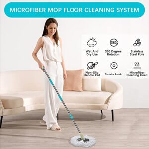 Floor Microfiber Wet Dry Mop, Tsmine Hardwood Floor Mop for Floor Cleaning, Commercial Household Clean Hardwood, Mop & Refills Set Include 2 Replacement Heads Refills and 61" Extended Mop Pole Handle