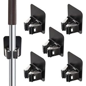 seamaka 5pcs broom holder wall mount stainless steel mop holder self adhesive ​mop grippers heavy duty broom hanger for laundry room garden tool holder bathroom accessories black o-008-bk