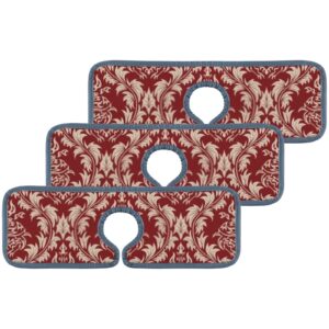kitchen faucet absorbent mat 3 pieces red paisley damask theme faucet sink splash guard bathroom counter and rv,faucet counter sink water stains preventer