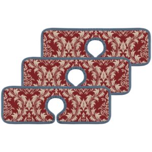 Kitchen Faucet Absorbent Mat 3 Pieces Red Paisley Damask Theme Faucet Sink Splash Guard Bathroom Counter and RV,Faucet Counter Sink Water Stains Preventer