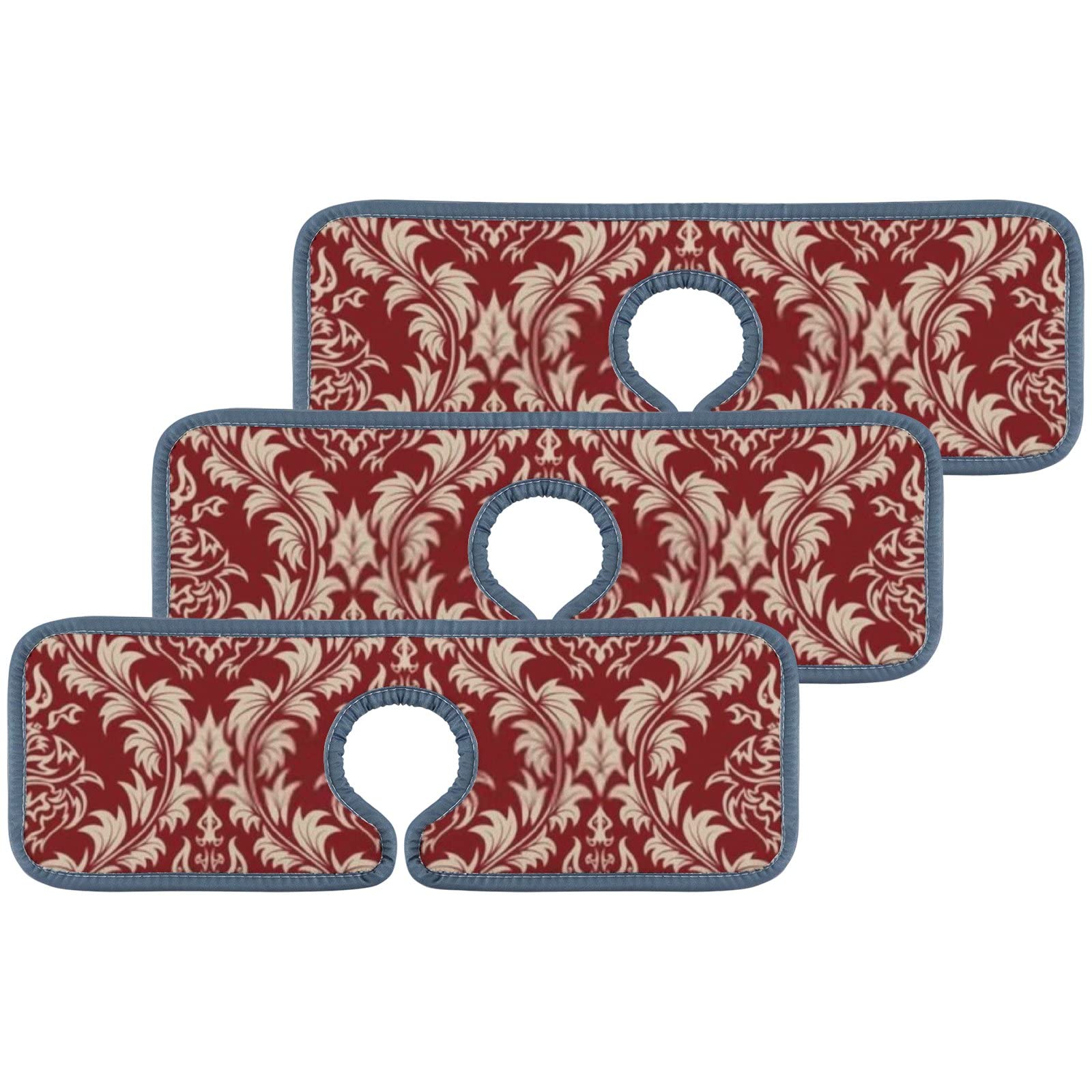 Kitchen Faucet Absorbent Mat 3 Pieces Red Paisley Damask Theme Faucet Sink Splash Guard Bathroom Counter and RV,Faucet Counter Sink Water Stains Preventer