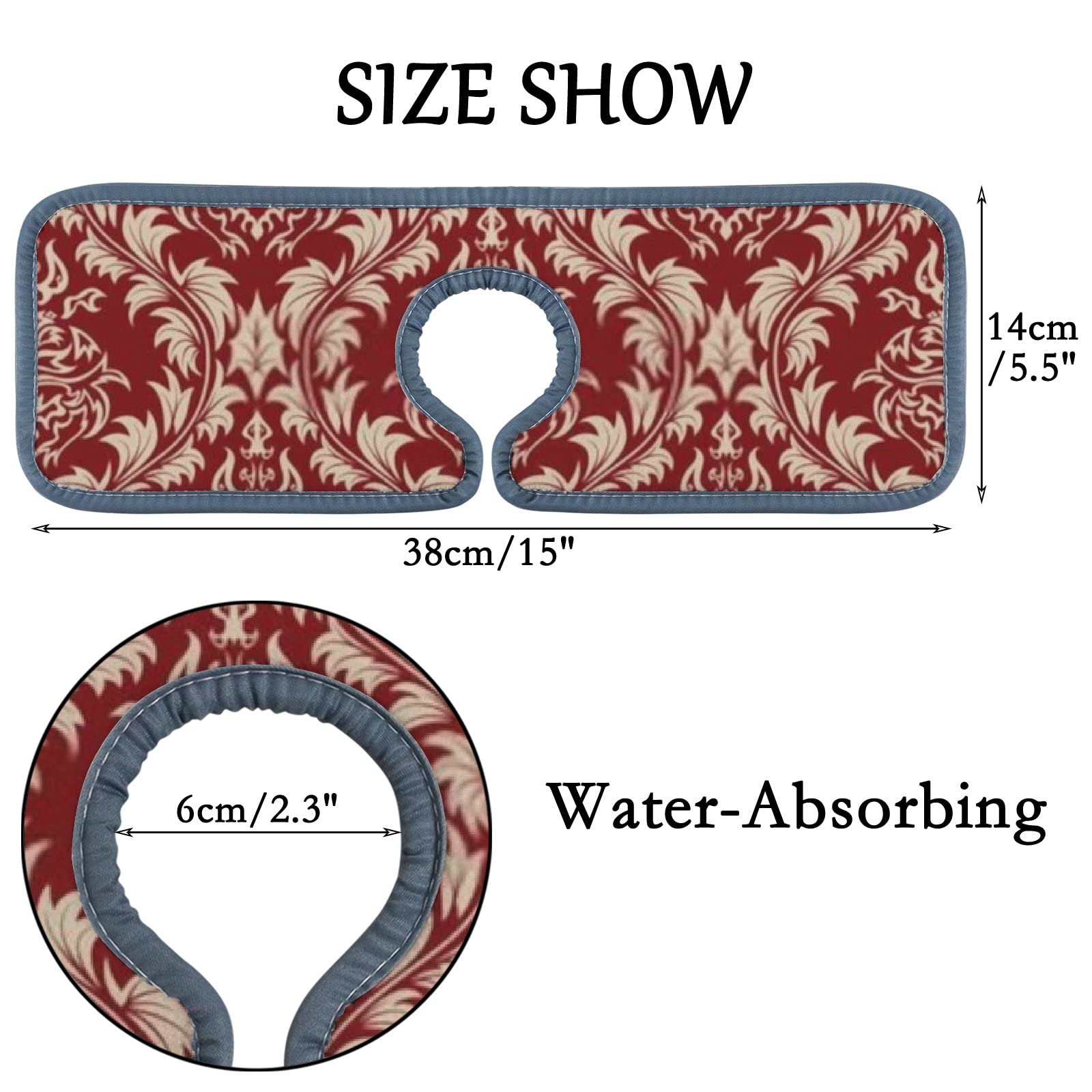 Kitchen Faucet Absorbent Mat 3 Pieces Red Paisley Damask Theme Faucet Sink Splash Guard Bathroom Counter and RV,Faucet Counter Sink Water Stains Preventer